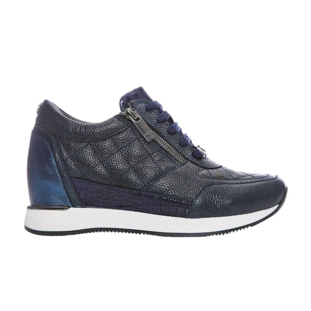 Mod Womens/Ladies Quilted Leather Hidden Wedge Sneakers / Navy